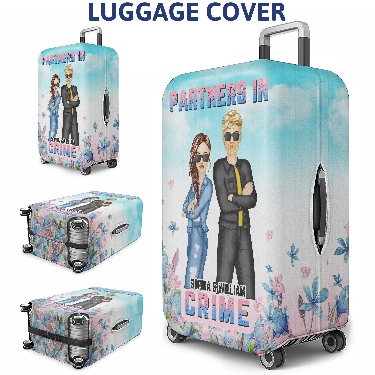 Bestie Floral Fashion Partners In Crime - Funny Gift For Bestie - Personalized Custom Luggage Cover - Image 3