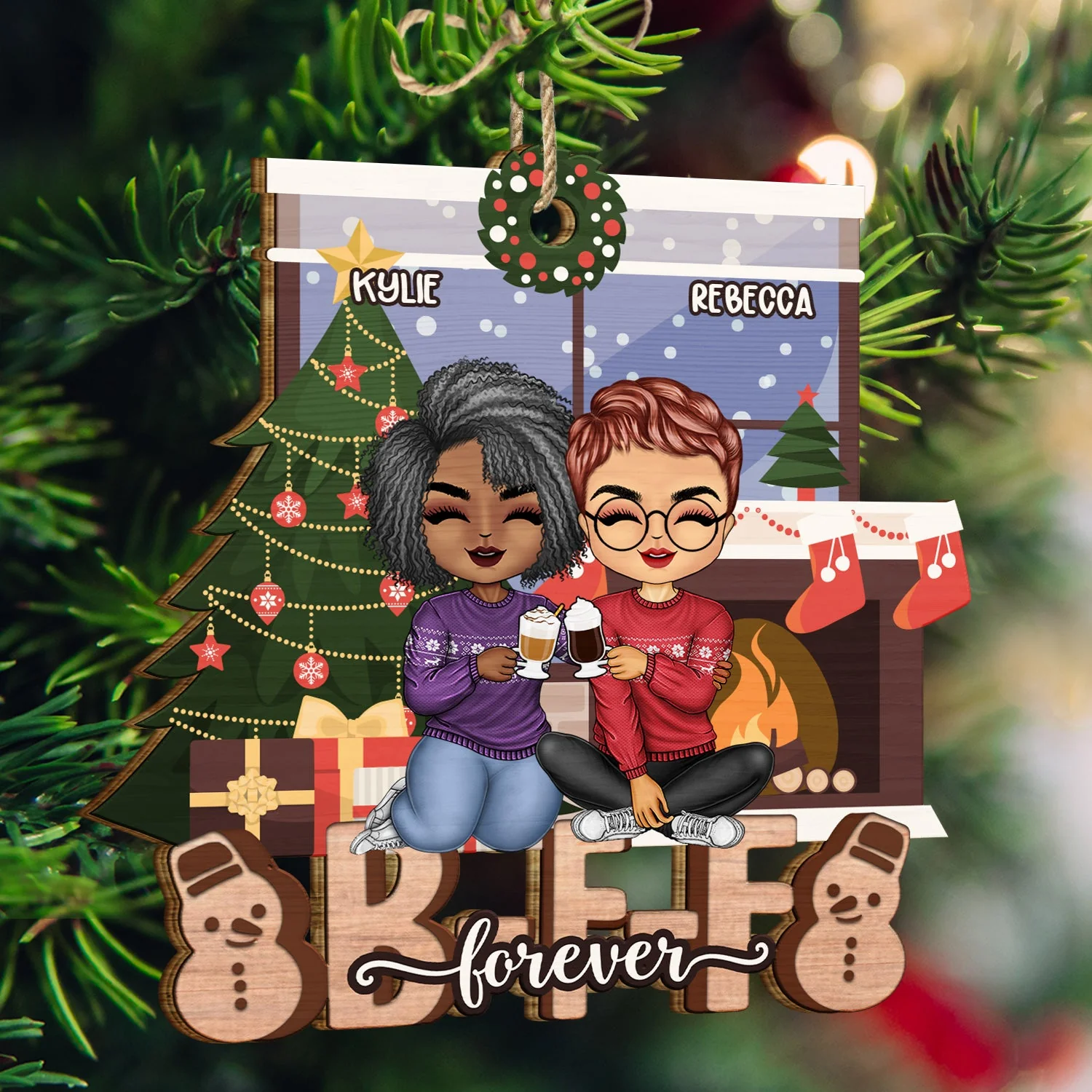 Bestie Forever - Christmas Gift For Best Friends, Colleagues, Sibling, Family - Personalized Wooden Cutout Ornament - Image 3