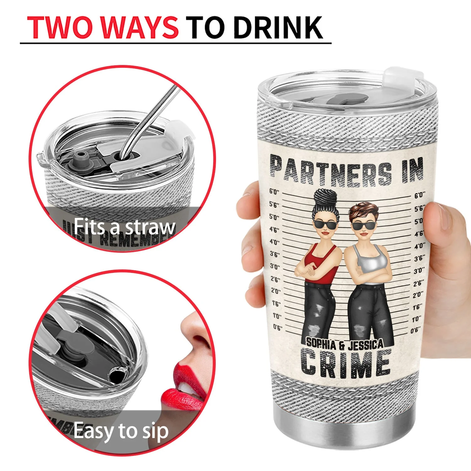 Bestie Jeans Partners In Crime If We Get Caught - Gift For Bestie - Personalized Custom Tumbler - Image 4