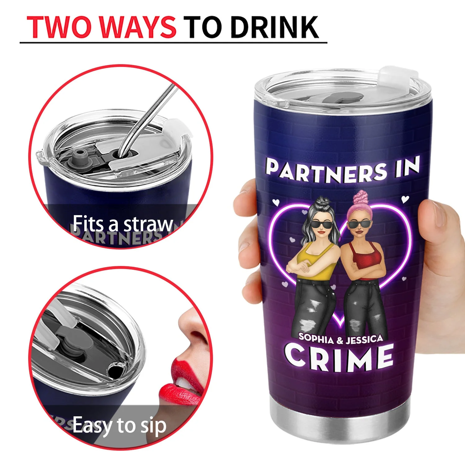 Bestie Neon Partners In Crime If We Get Caught - Personalized Custom Tumbler - Image 4