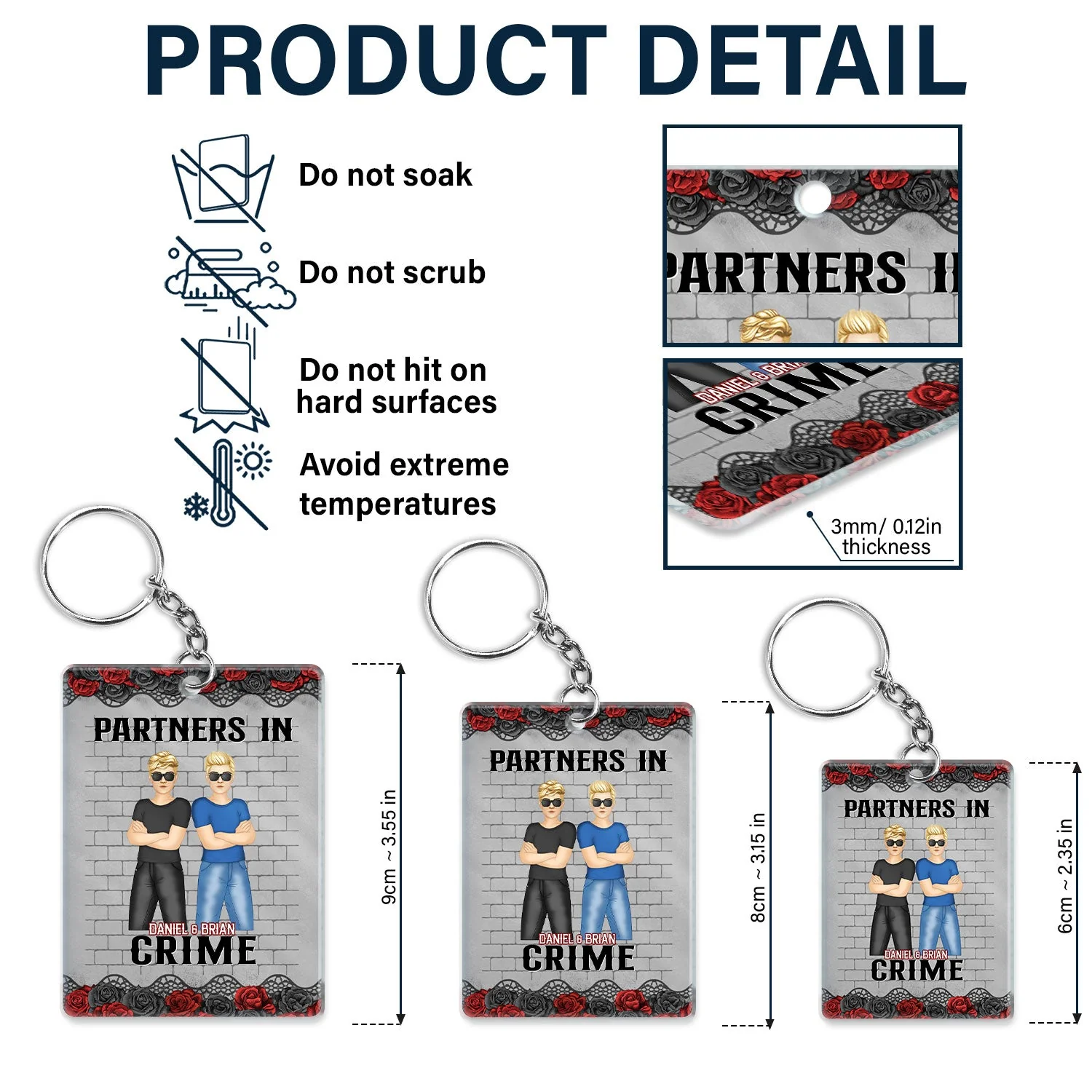 Bestie Partners In Crime If We Get Caught Black Ver - Gift For Bestie - Personalized Custom Rectangle Acrylic Keychain - Image 5