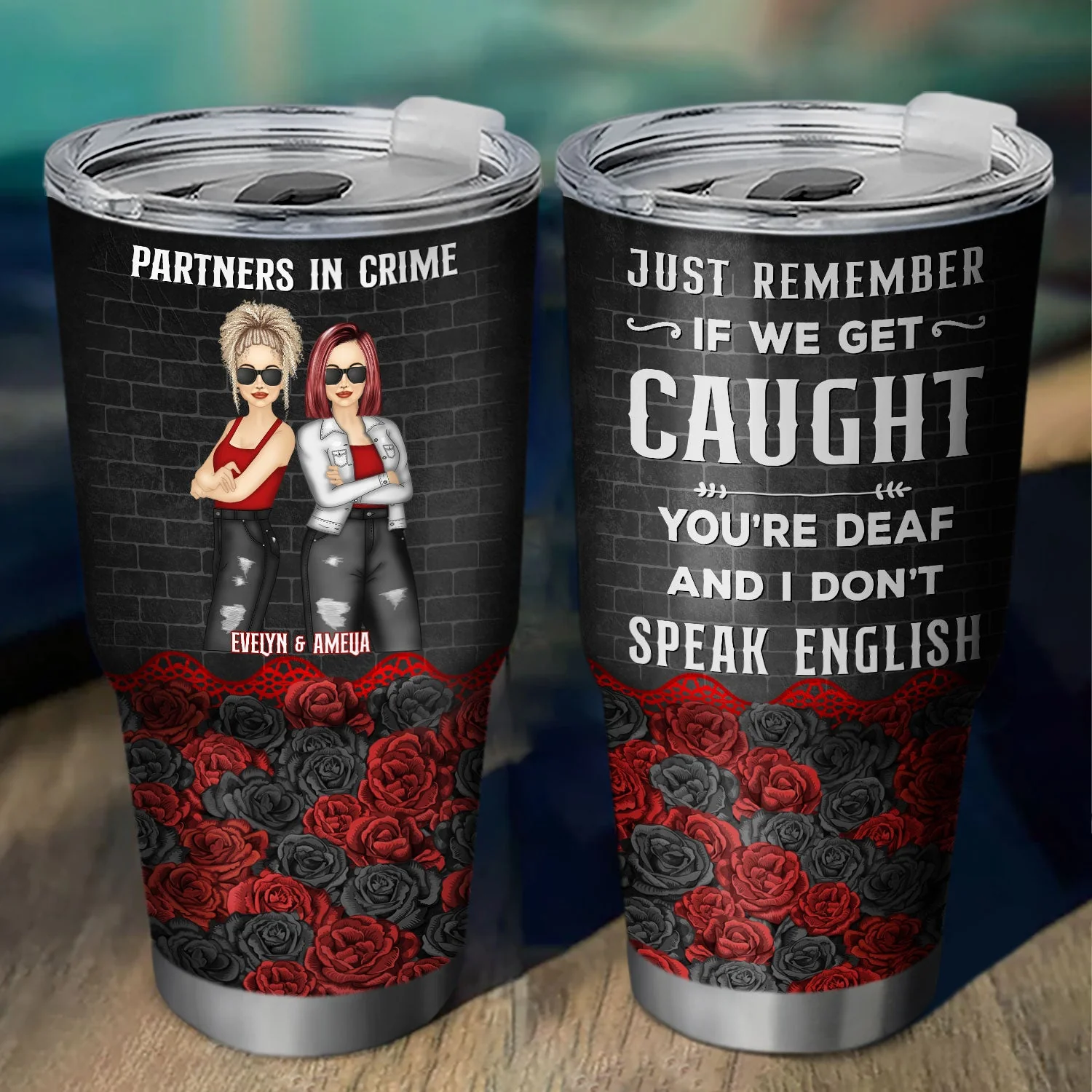 Bestie Partners In Crime If We Get Caught Black Ver - Gift For Besties - Personalized Custom 30 Oz Tumbler - Image 2