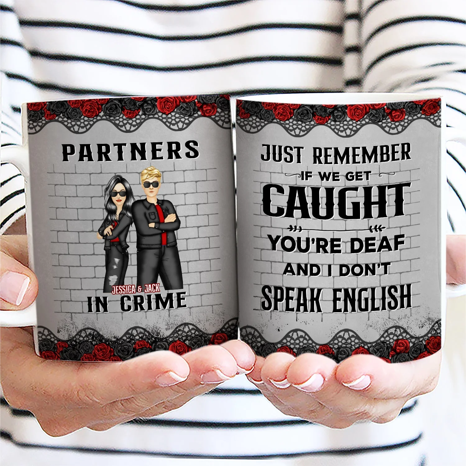Bestie Partners In Crime If We Get Caught Black Ver - Gift For Besties - Personalized Custom White Edge-to-Edge Mug - Image 2