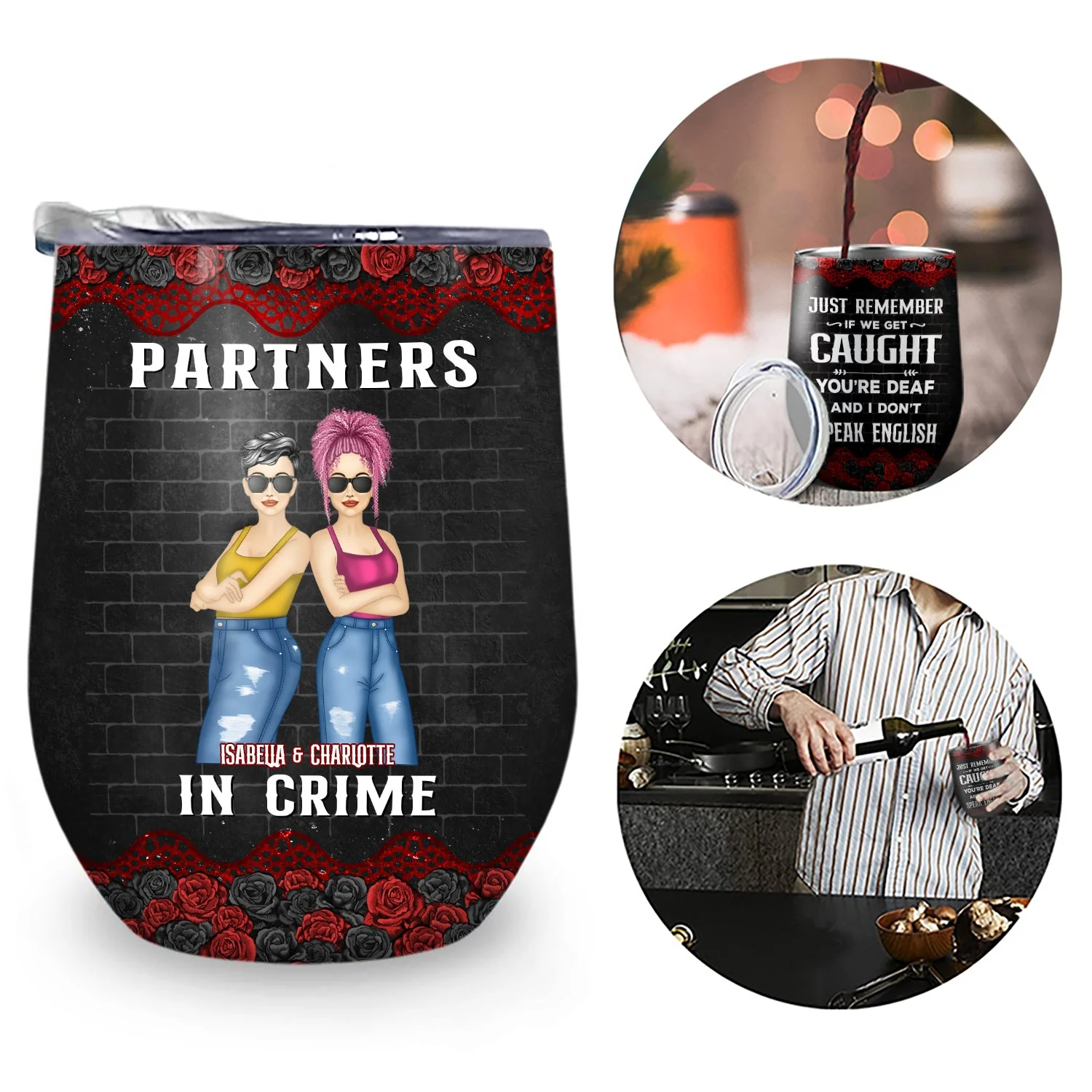 Bestie Partners In Crime If We Get Caught Black Ver - Gift For Besties - Personalized Custom Wine Tumbler - Image 2