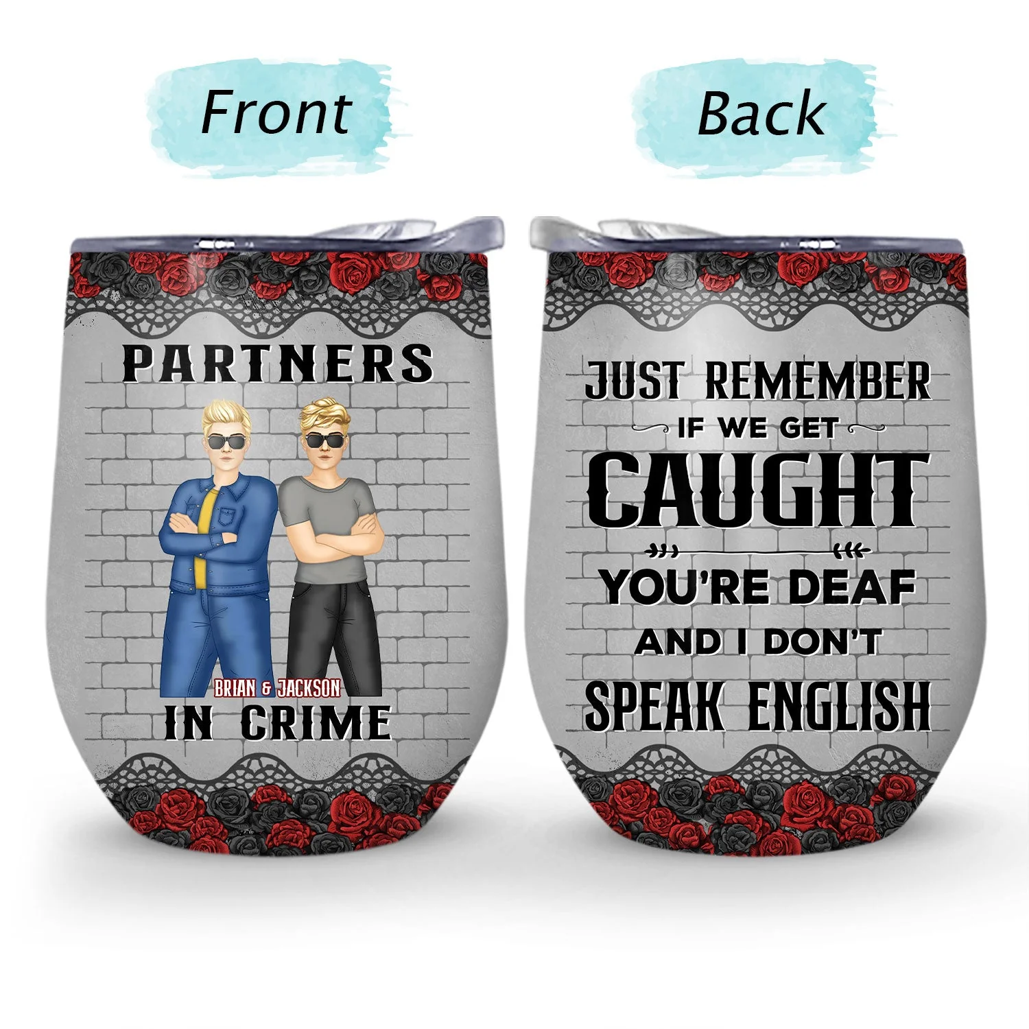 Bestie Partners In Crime If We Get Caught Black Ver - Gift For Besties - Personalized Custom Wine Tumbler - Image 4