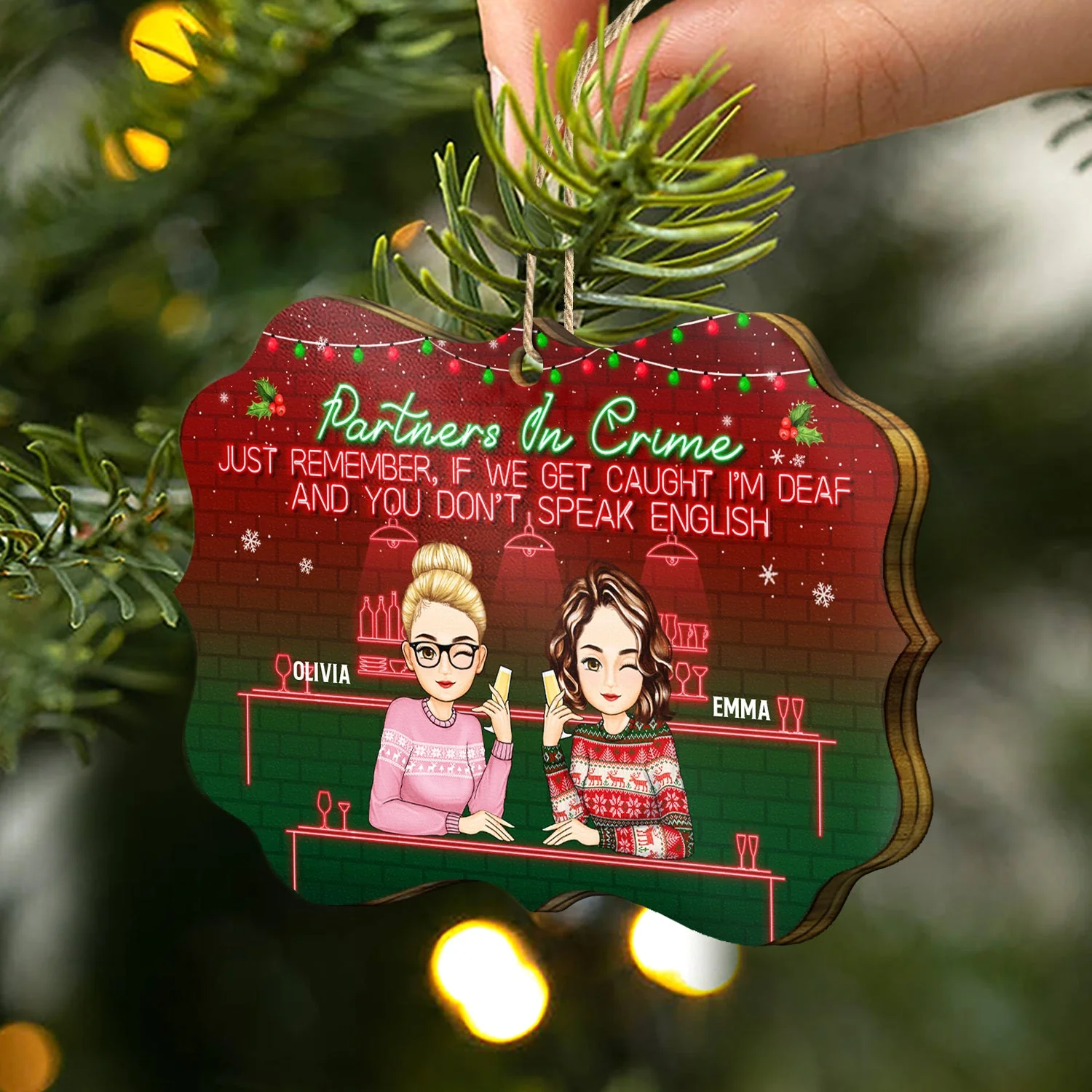 Bestie Partners In Crime If We Get Caught - Gift For Besties - Personalized Medallion Wooden Ornament - Image 2