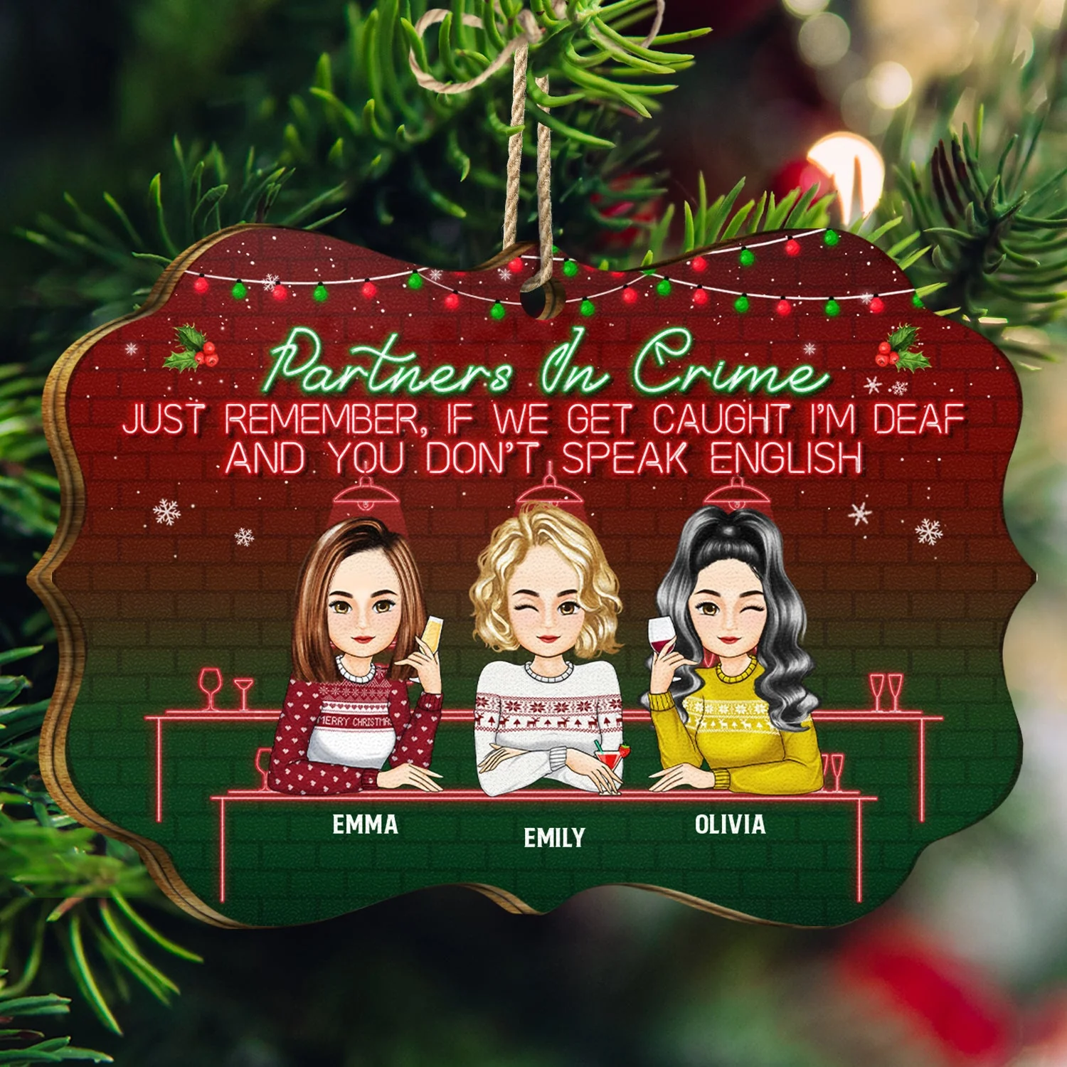 Bestie Partners In Crime If We Get Caught - Gift For Besties - Personalized Medallion Wooden Ornament - Image 3