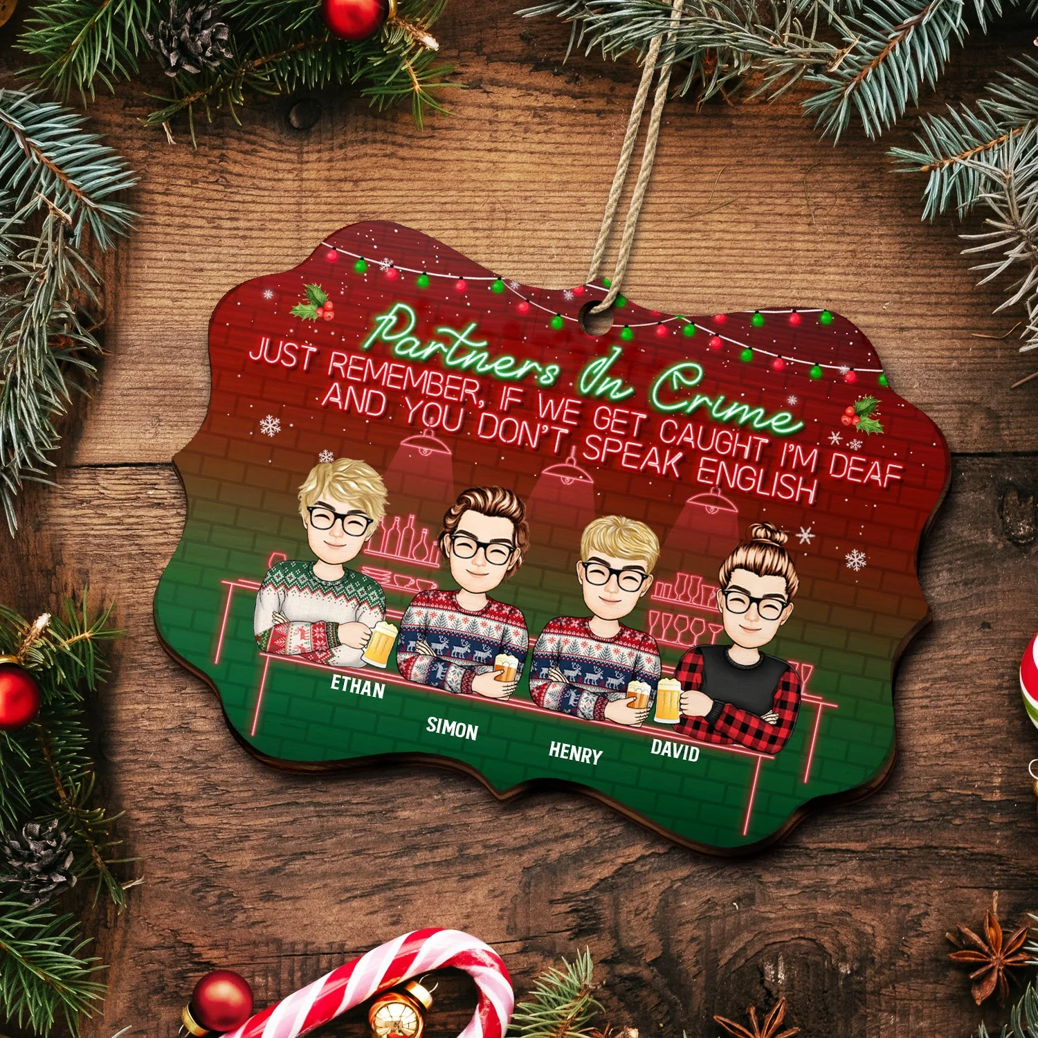 Bestie Partners In Crime If We Get Caught - Gift For Besties - Personalized Medallion Wooden Ornament - Image 5