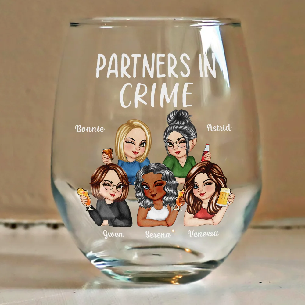 Bestie Partners In Crime If We Get Caught - Personalized Stemless Wine Glass - Image 4