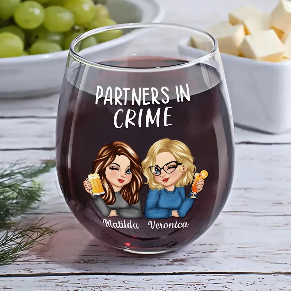 Bestie Partners In Crime If We Get Caught - Personalized Stemless Wine Glass - Image 6