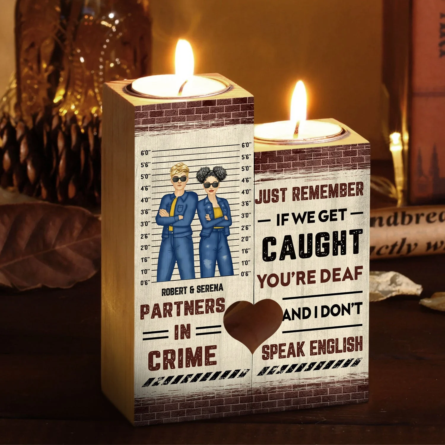 Bestie Sibling Partners In Crime If We Get Caught - Personalized Custom Candle Holder - Image 2