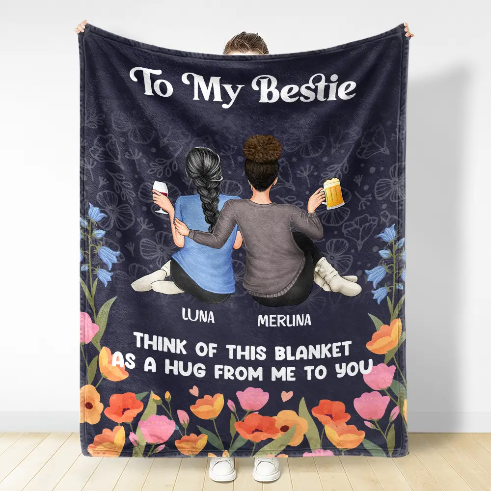 Bestie Sister A Hug From Me To You - Personalized Fleece Blanket, Sherpa Blanket - Image 3