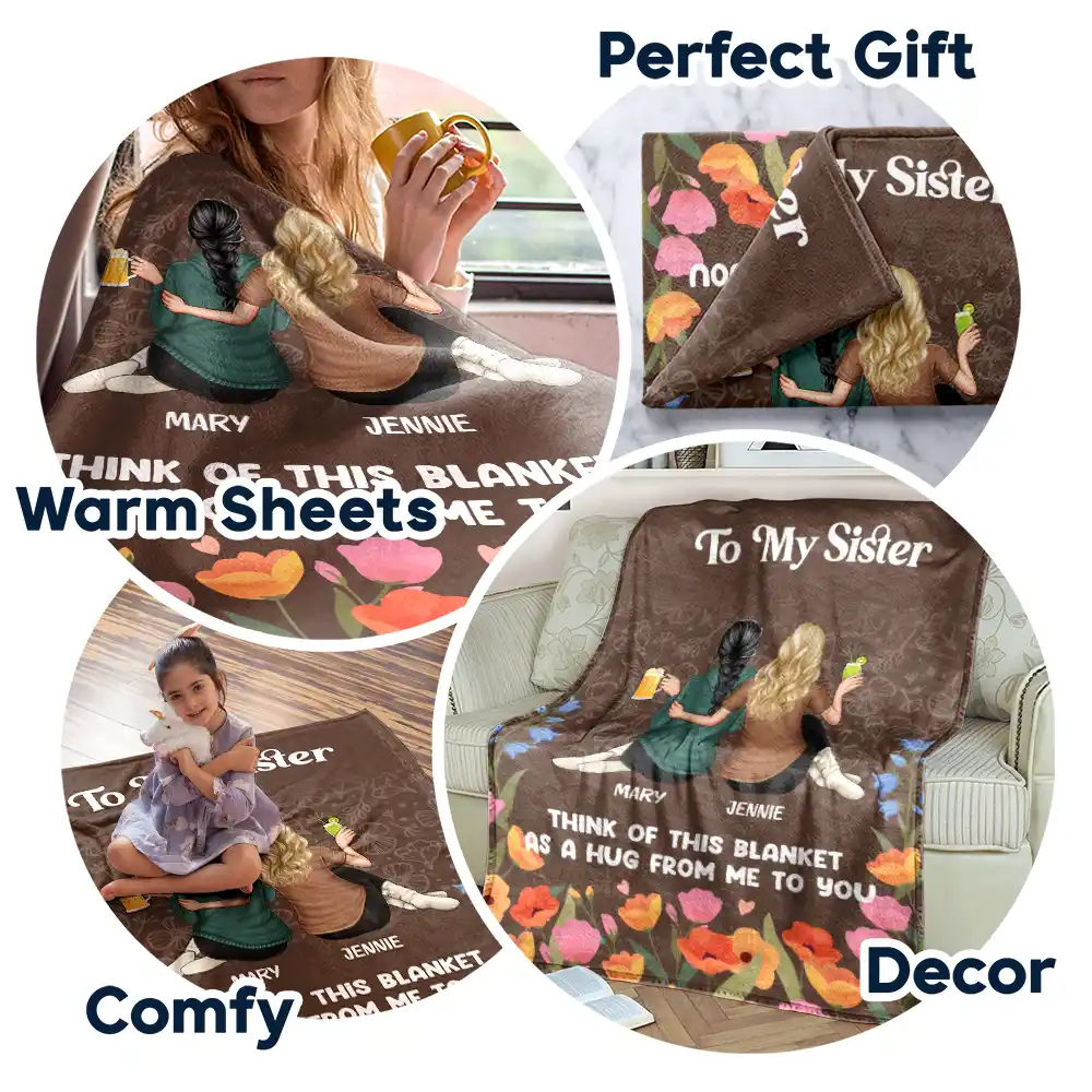 Bestie Sister A Hug From Me To You - Personalized Fleece Blanket, Sherpa Blanket - Image 7