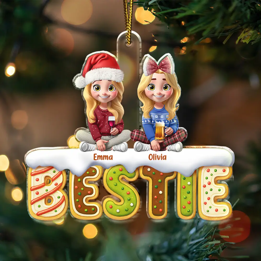 Bestie Sister Cake Cookie Tree - Personalized Custom Shaped Acrylic Ornament - Image 3