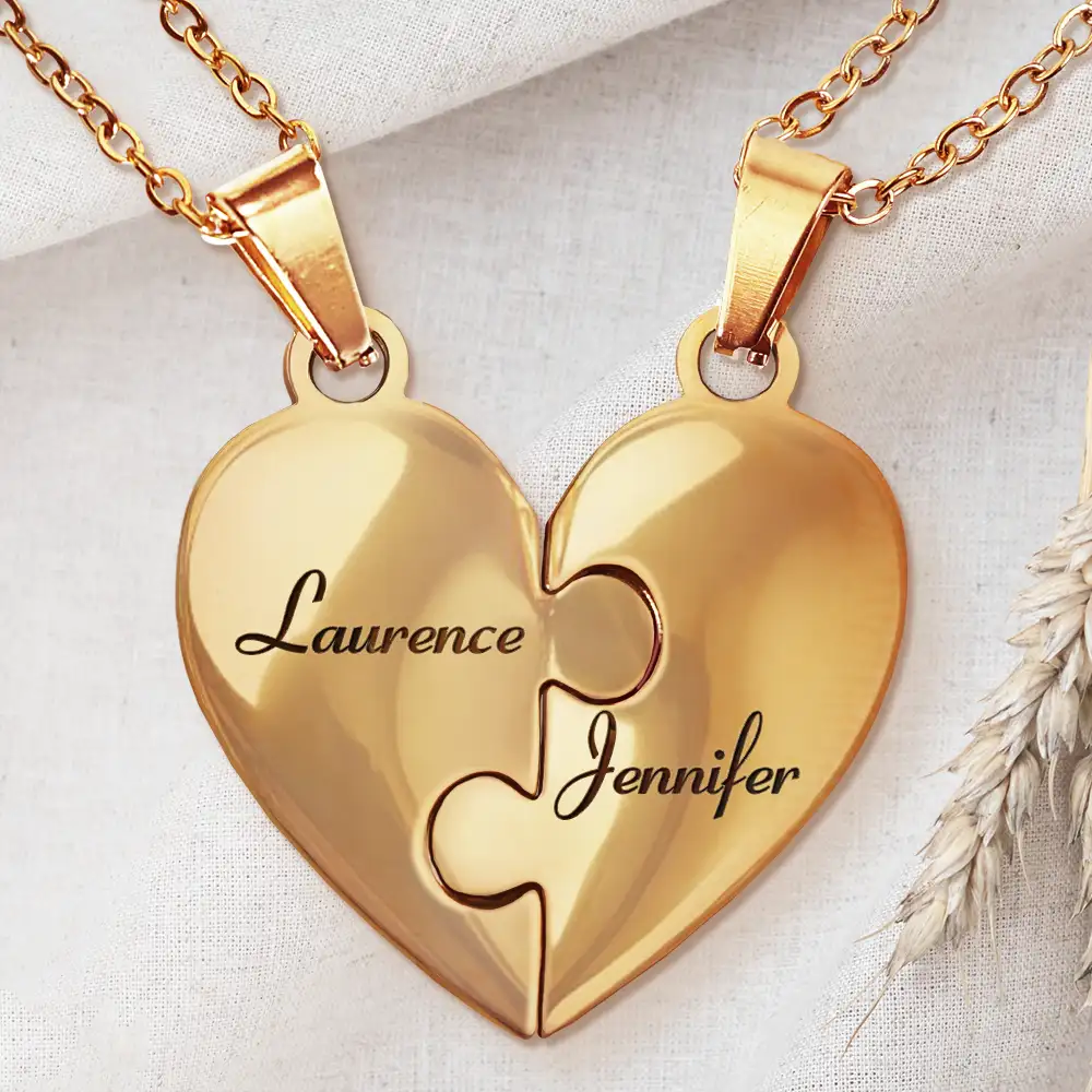 Bestie Sister Forever Friendship Jewelry - Personalized Heart Puzzle Necklace Set - Image 2