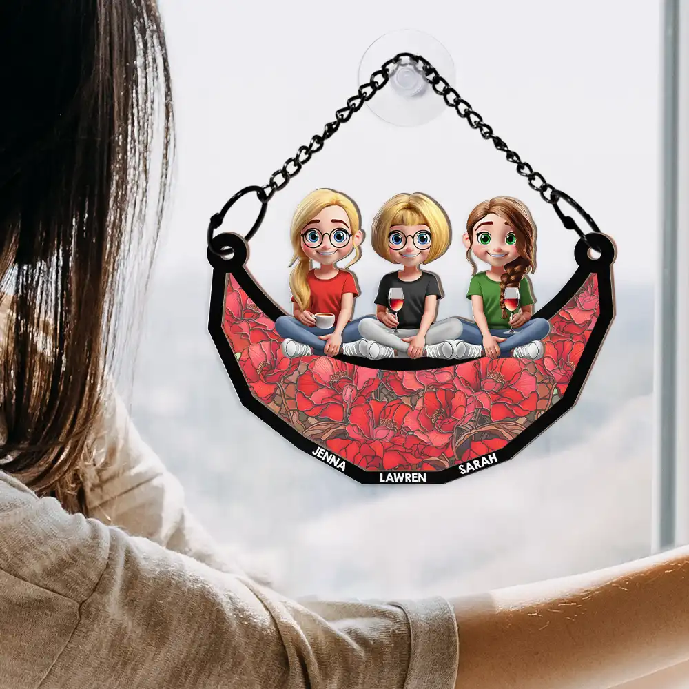 Bestie Sister Sitting On The Moon - Personalized Window Hanging Suncatcher Ornament - Image 4