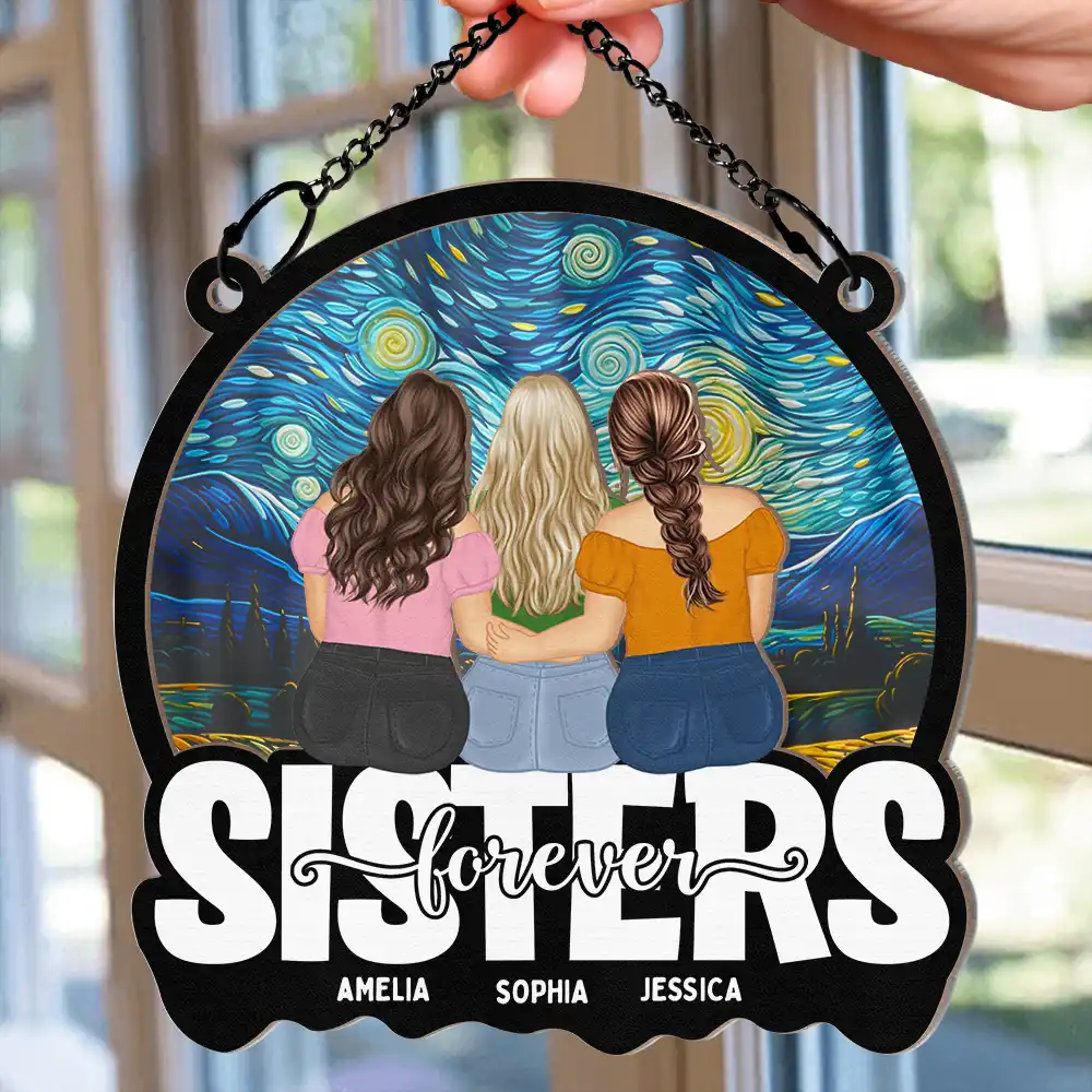 Bestie Sisters Forever Loving - Personalized Window Hanging Suncatcher Ornament - Image 2