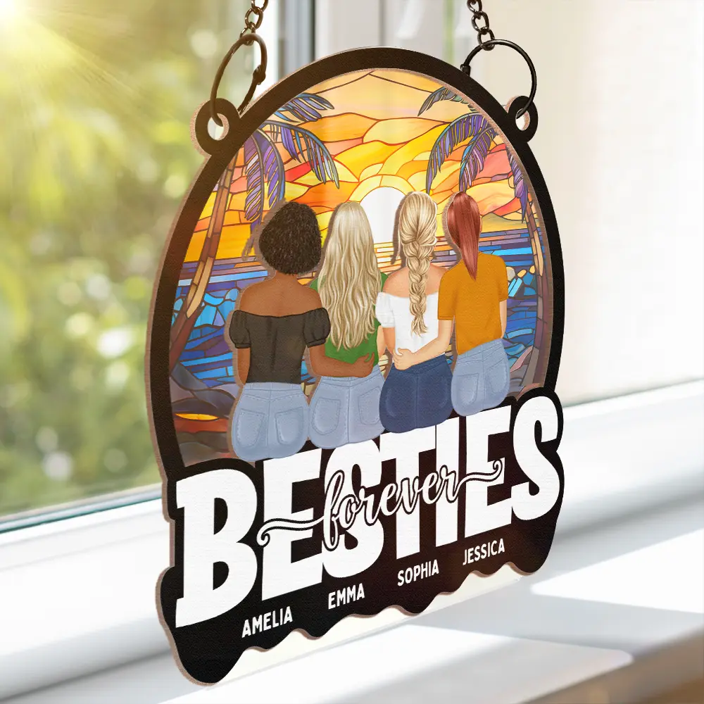 Bestie Sisters Forever Loving - Personalized Window Hanging Suncatcher Ornament - Image 3