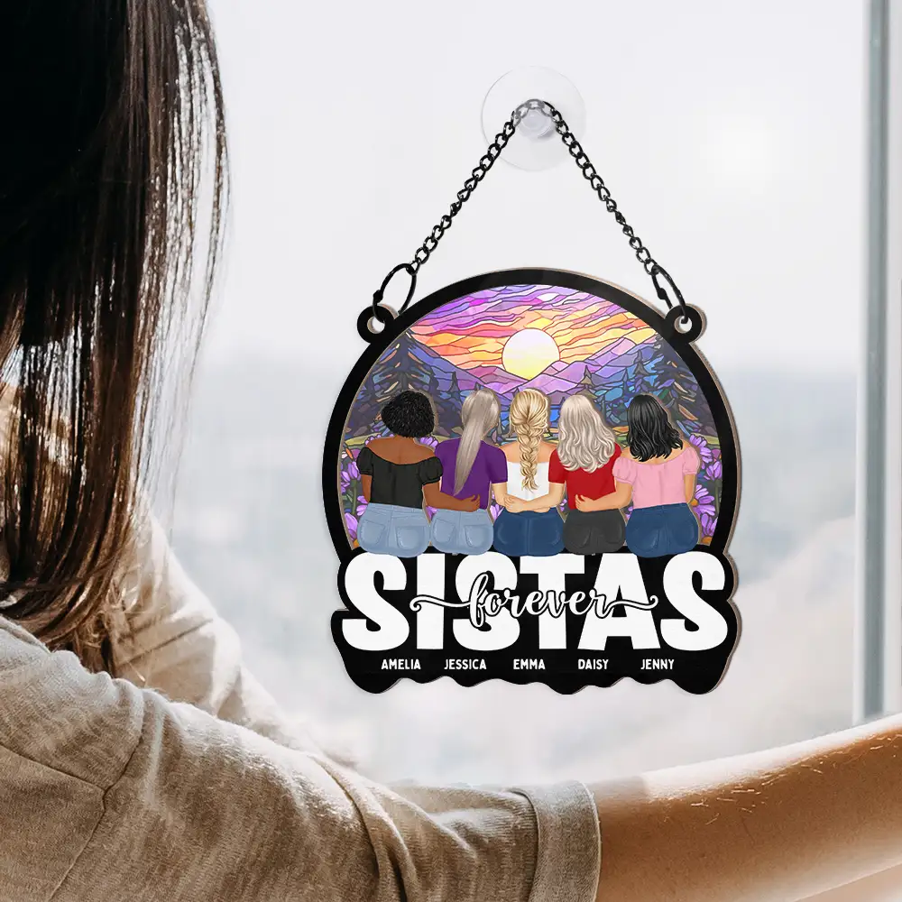 Bestie Sisters Forever Loving - Personalized Window Hanging Suncatcher Ornament - Image 4