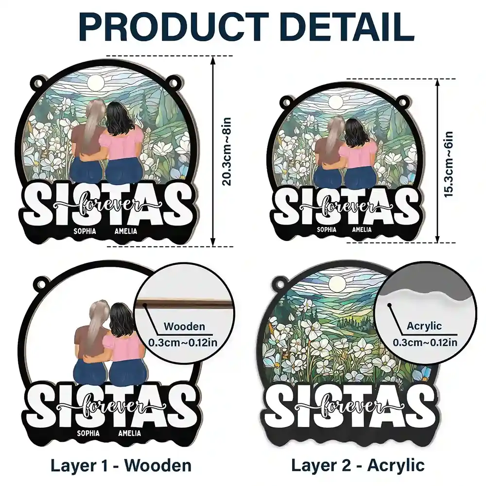 Bestie Sisters Forever Loving - Personalized Window Hanging Suncatcher Ornament - Image 5