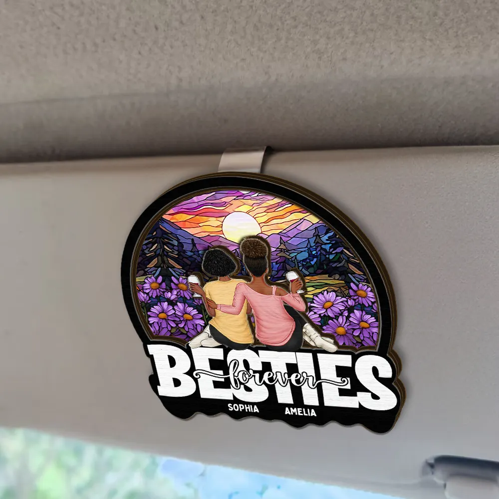 Bestie Sisters Forever - Personalized Custom Shaped Car Visor Clip - Image 2