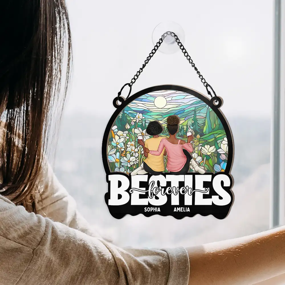 Bestie Sisters Forever - Personalized Window Hanging Suncatcher Ornament - Image 4