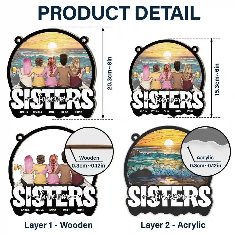 Bestie Sisters Forever - Personalized Window Hanging Suncatcher Ornament - Image 5