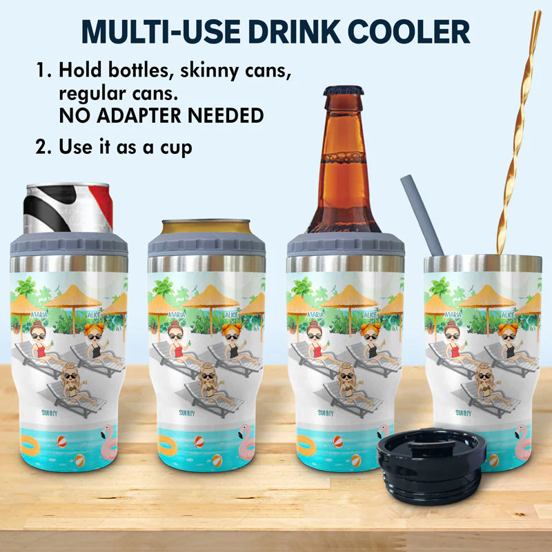 Bestie Swimming Pool The Girls Are Drinking - Personalized Custom Triple 3 In 1 Can Cooler - Image 2