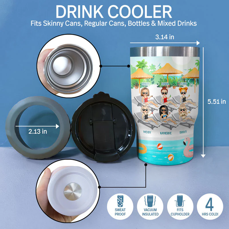 Bestie Swimming Pool The Girls Are Drinking - Personalized Custom Triple 3 In 1 Can Cooler - Image 4