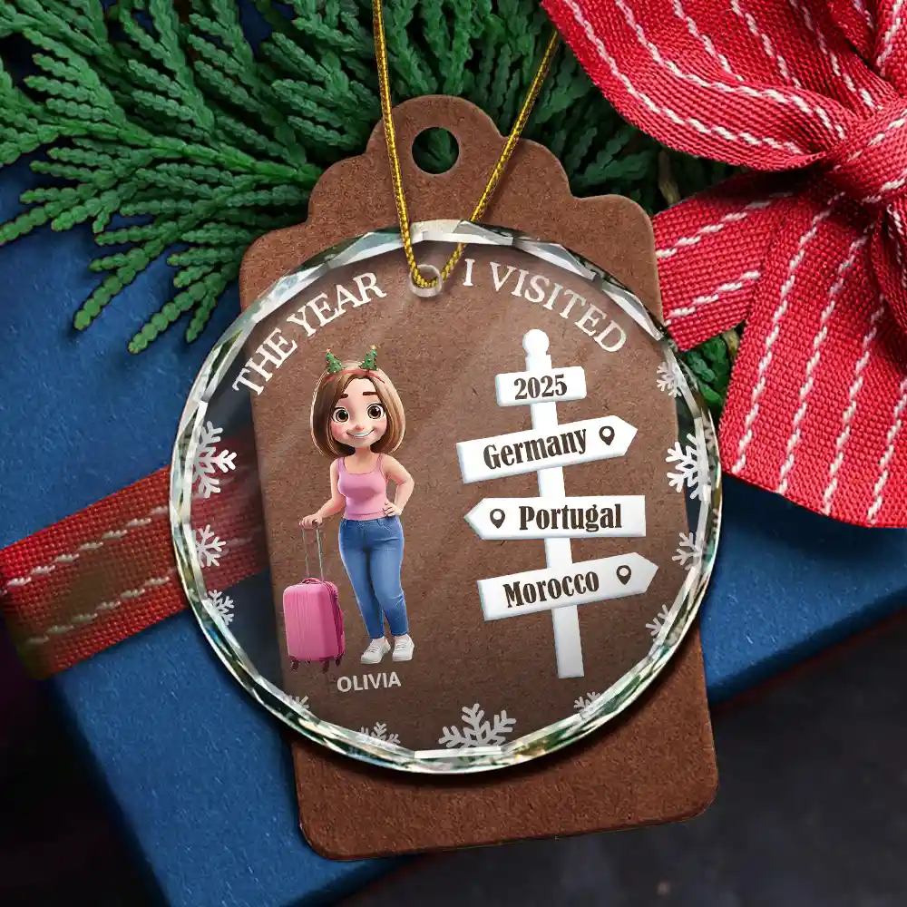 Bestie Travel The Year We Visited Travel Ornament - Personalized Circle Glass Ornament - Image 5
