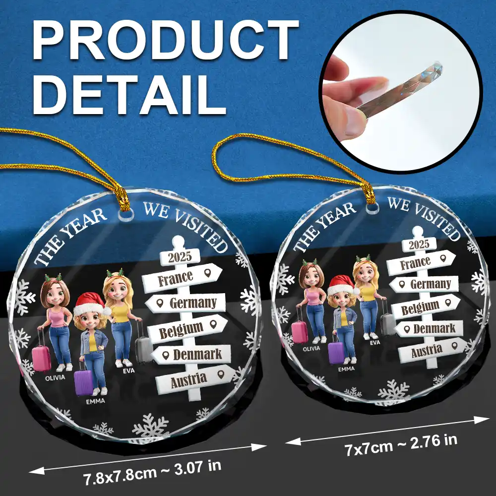 Bestie Travel The Year We Visited Travel Ornament - Personalized Circle Glass Ornament - Image 6