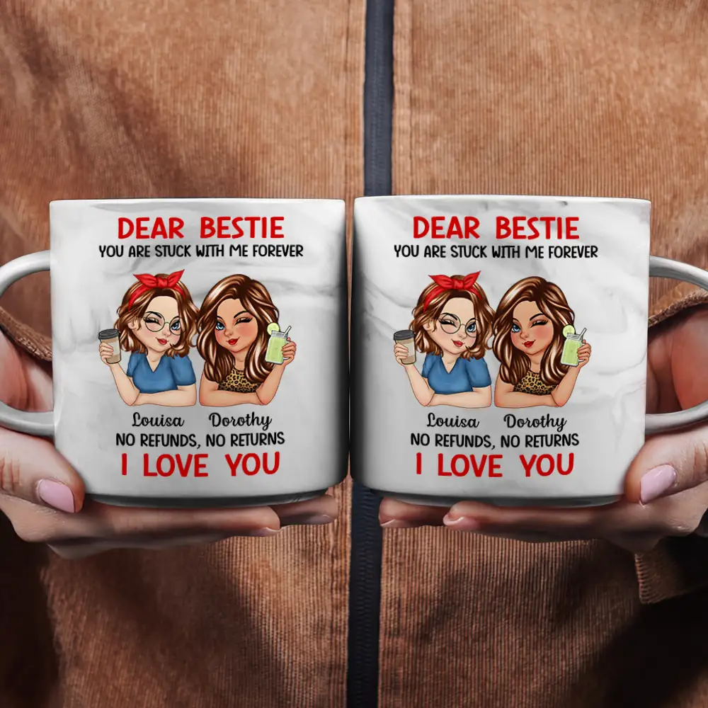 Bestie You Are Stuck With Me Forever - Personalized Marble Mug - Image 3