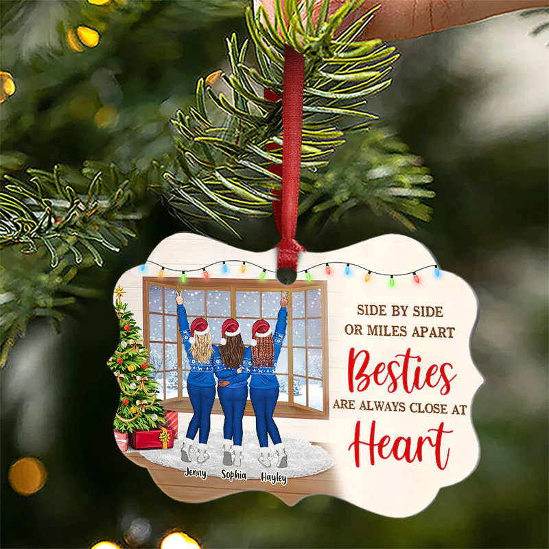 Besties Always Close At Heart - Christmas Gift For BFF - Personalized Custom Aluminum Ornament - Image 2