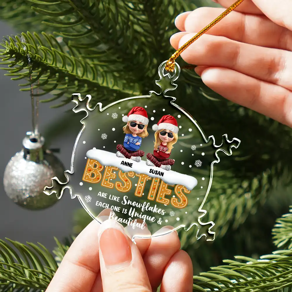 Besties Are Like Snowflakes Shining Together - Personalized Snowflakes Shaped Glass Ornament - Image 2