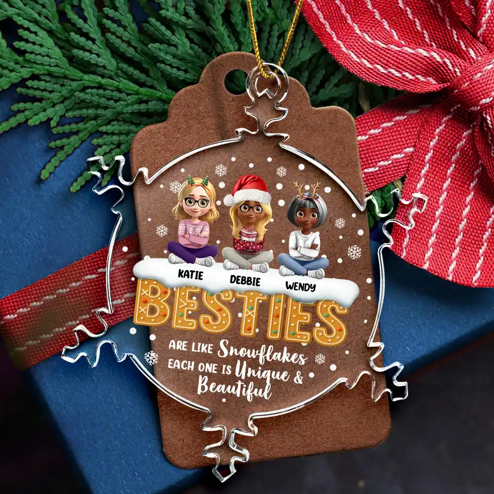 Besties Are Like Snowflakes Shining Together - Personalized Snowflakes Shaped Glass Ornament - Image 5