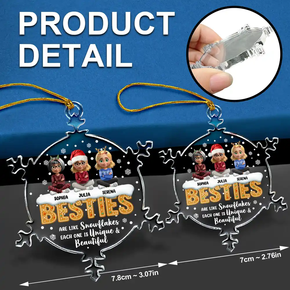 Besties Are Like Snowflakes Shining Together - Personalized Snowflakes Shaped Glass Ornament - Image 6
