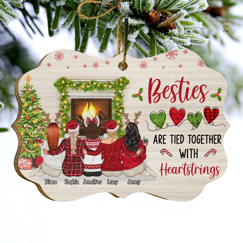 Besties Are Tied Together With Heartstrings - Bestie BFF Gift - Personalized Custom Wooden Ornament - Image 3