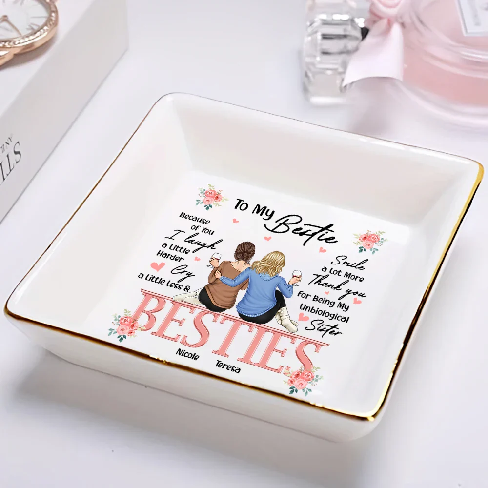 Besties Because Of You I Laugh A Little Harder Friendship - Personalized Ring Dish - Image 2
