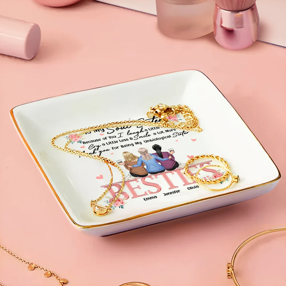 Besties Because Of You I Laugh A Little Harder Friendship - Personalized Ring Dish - Image 3