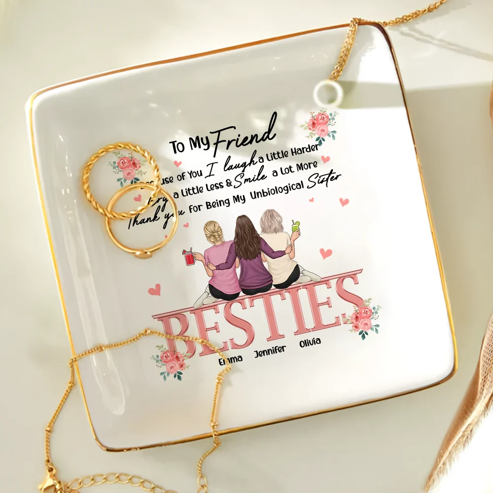 Besties Because Of You I Laugh A Little Harder Friendship - Personalized Ring Dish - Image 4