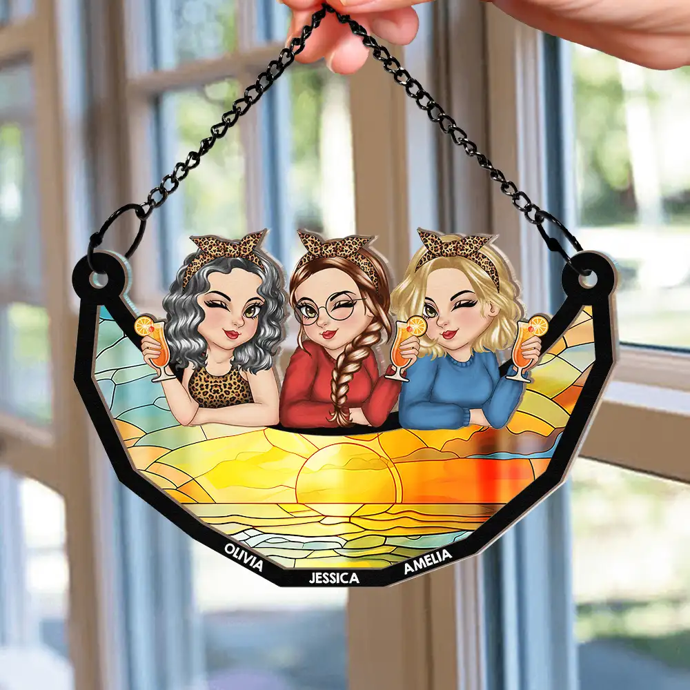 Besties Best Friends Sisters Together - Personalized Window Hanging Suncatcher Ornament - Image 2