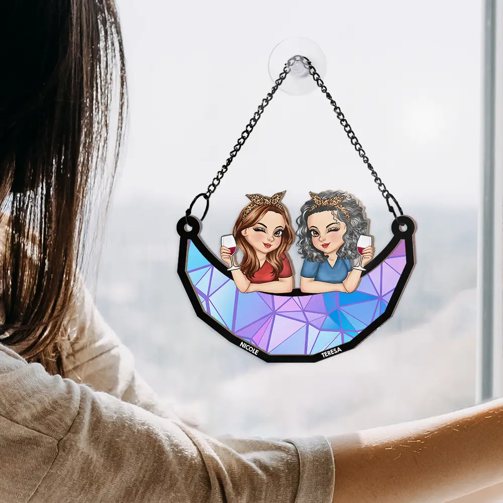 Besties Best Friends Sisters Together - Personalized Window Hanging Suncatcher Ornament - Image 4