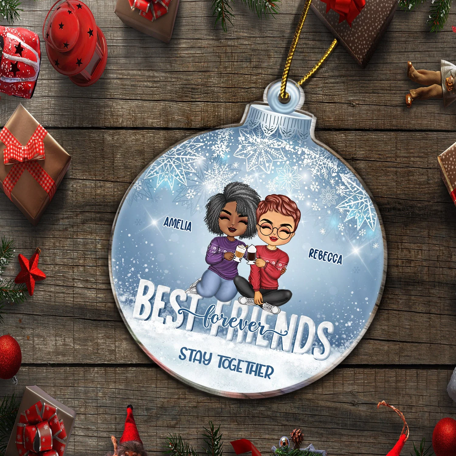 Besties Best Team Forever - Christmas Gift For Colleagues, Sisters, Brothers, Siblings, Best Friends - Personalized Custom Shaped Acrylic Ornament - Image 5