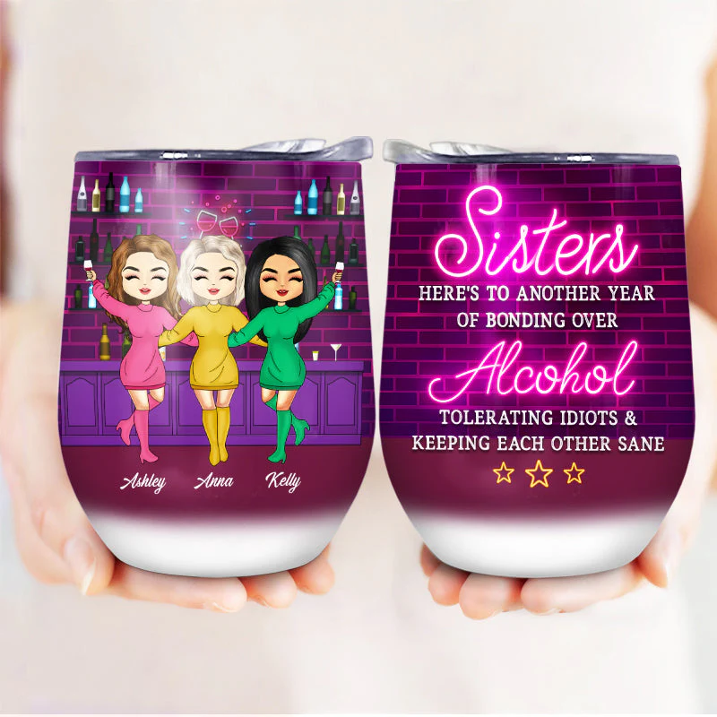 Besties Bonding Over Alcohol - Gift For BFF - Personalized Custom Wine Tumbler - Image 3