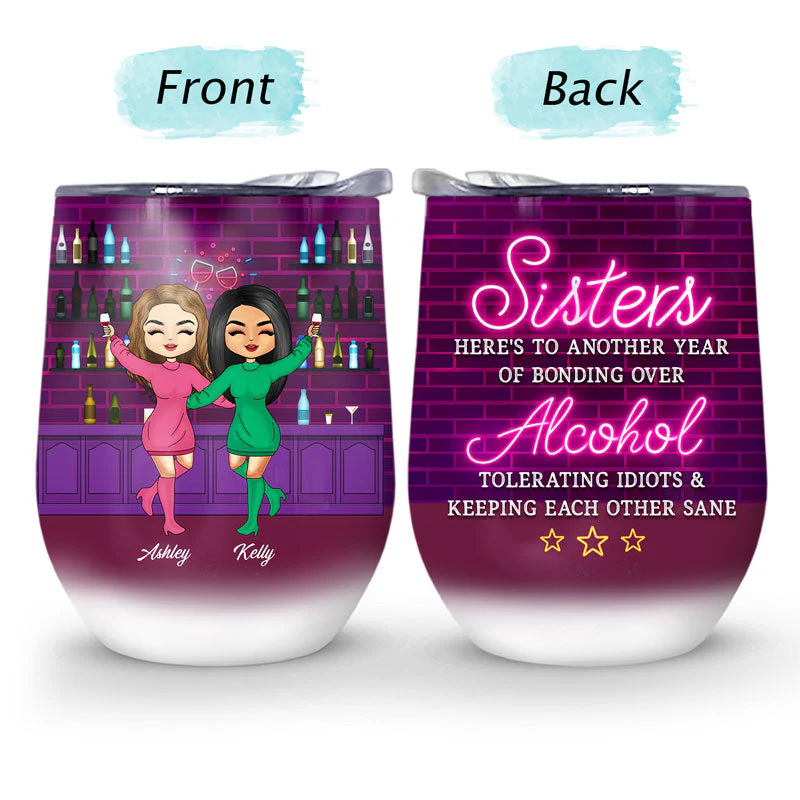 Besties Bonding Over Alcohol - Gift For BFF - Personalized Custom Wine Tumbler - Image 4