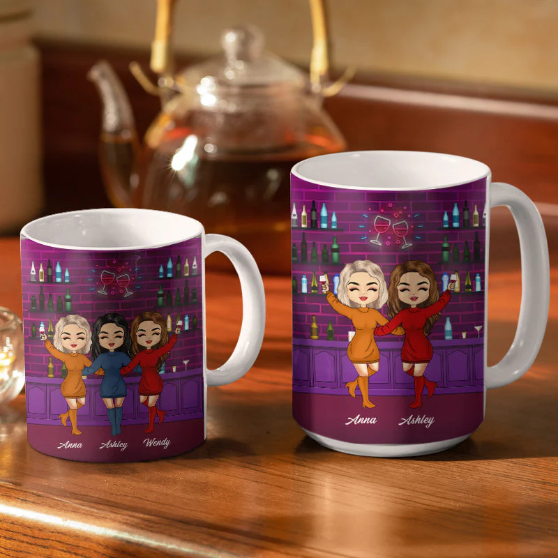 Besties Bonding Over Alcohol - Personalized Custom White Edge-to-Edge Mug - Image 3