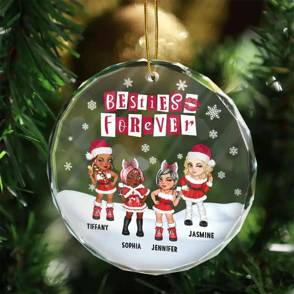 Besties Forever BFF Christmas - Personalized Circle Glass Ornament - Image 3