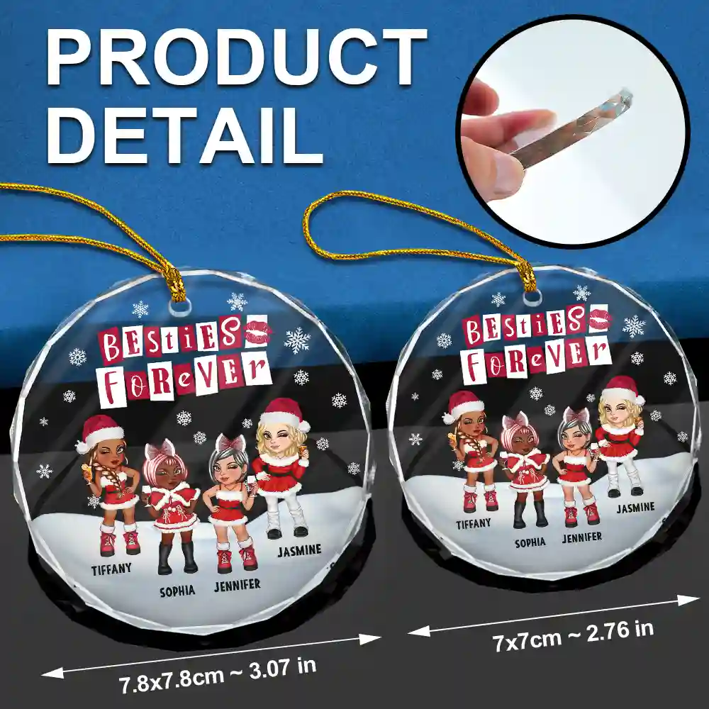 Besties Forever BFF Christmas - Personalized Circle Glass Ornament - Image 6