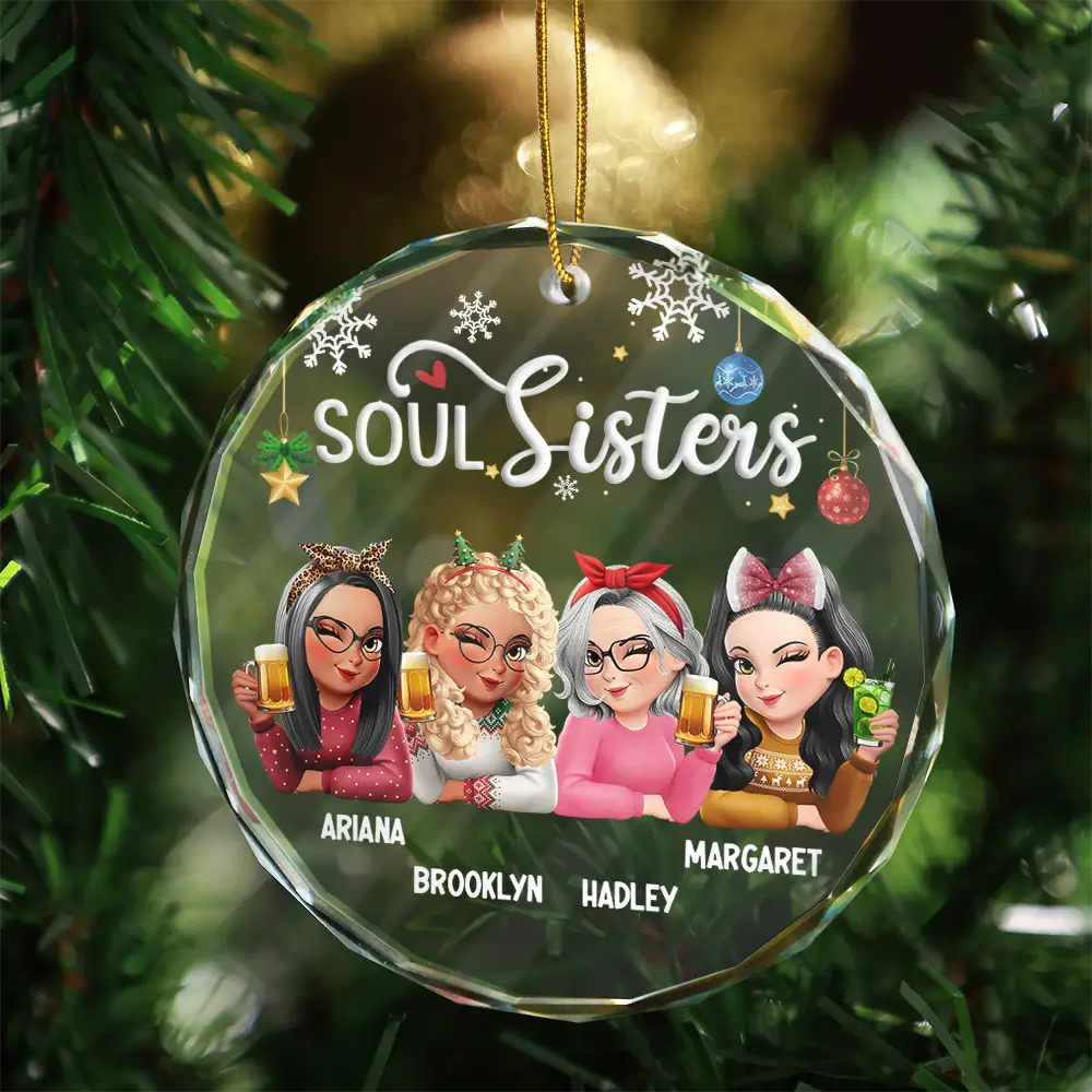 Besties Forever Christmas 3D Effect - Personalized Circle Glass Ornament - Image 3