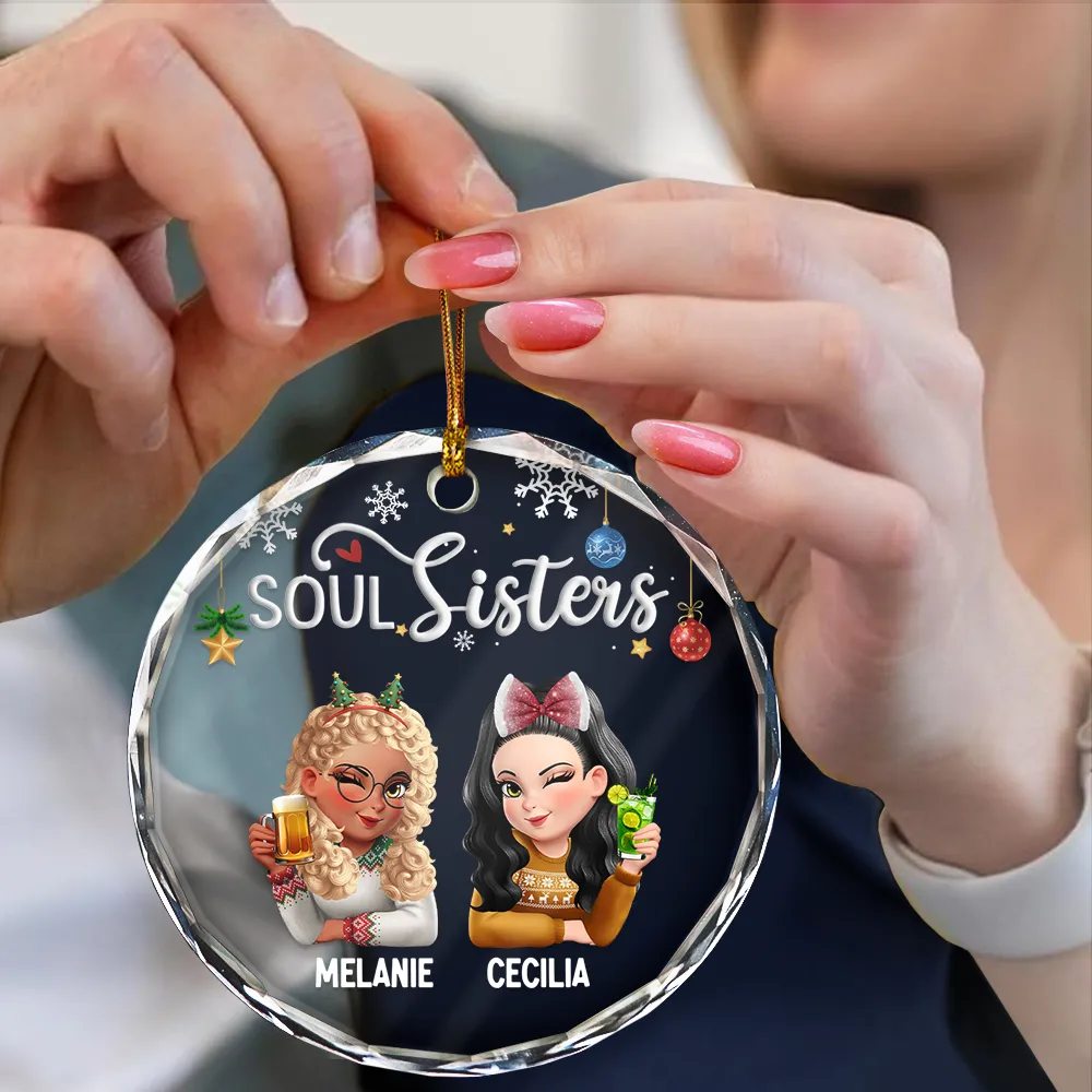Besties Forever Christmas 3D Effect - Personalized Circle Glass Ornament - Image 4